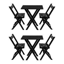 Kit 2 Jogos de Mesa Aparador Bar Dobrável com 2 Cadeiras em Madeira Maciça - Preto - 1