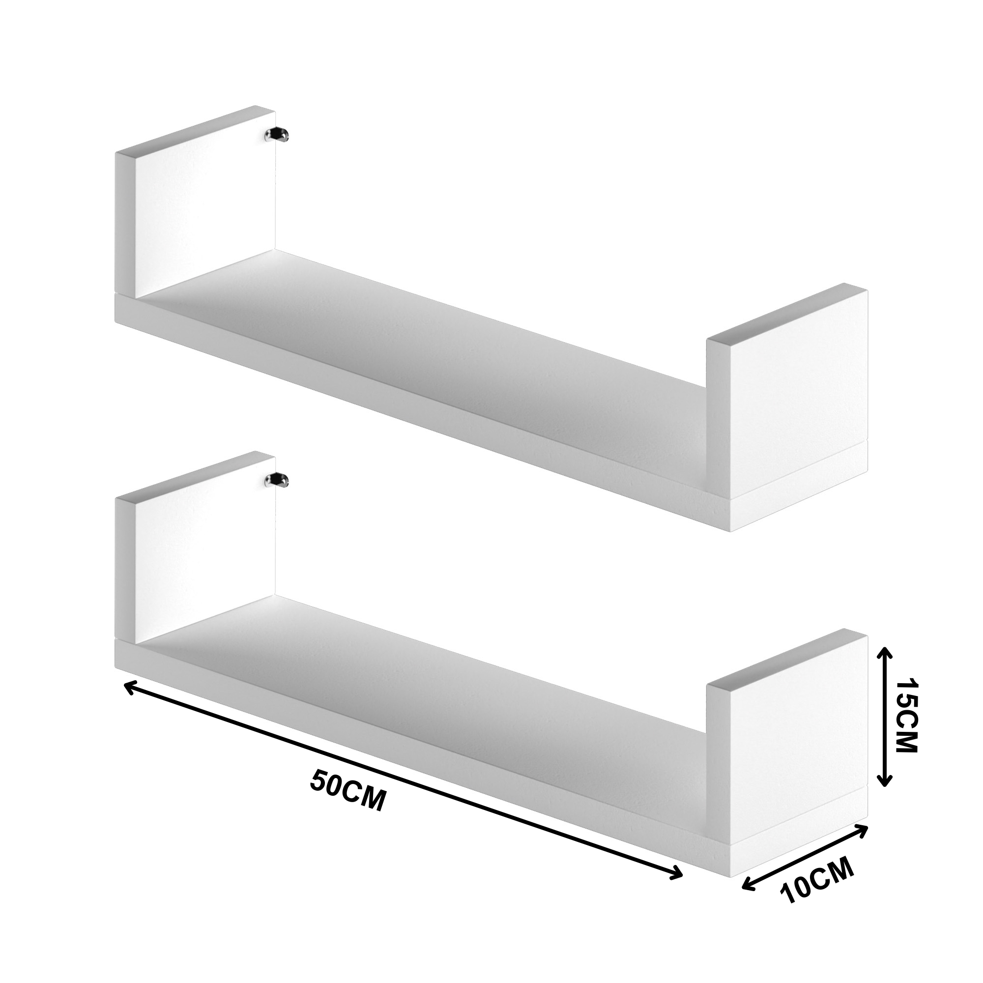 Kit 2 Prateleiras Formato Nicho 50x15x10cm - com Suporte para Fixação Incluso em Mdf Branco - 3