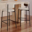 Ver imagem 6 de Kit 04 Banquetas Alta Bar Cozinha Sala de Jantar Aço Preto Kaira C01 Linho Areia Courino Whisky -