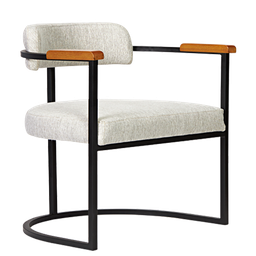 Kit 02 Poltronas Ohio Braço Madeira Linho Bege Estrutura Preto Fosco - 3