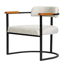 Kit 02 Poltronas Ohio Braço Madeira Linho Bege Estrutura Preto Fosco - 4