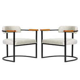 Kit 02 Poltronas Ohio Braço Madeira Linho Bege Estrutura Preto Fosco - 2