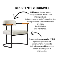 Kit 02 Poltronas Ohio Braço Madeira Linho Bege Estrutura Preto Fosco - 6
