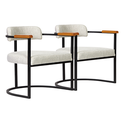 Ver imagem 1 de Kit 02 Poltronas Ohio Braço Madeira Linho Bege Estrutura Preto Fosco