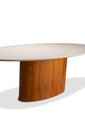 Ver imagem 2 de Mesa de Jantar Oval 6 Lugares 180cm X 100cm com Base Amadeirada e Vidro Off White