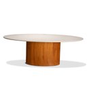 Ver imagem 3 de Mesa de Jantar Oval 6 Lugares 180cm X 100cm com Base Amadeirada e Vidro Off White