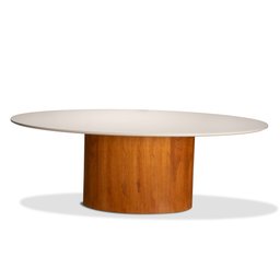 Mesa de Jantar Oval 6 Lugares 180cm X 100cm com Base Amadeirada e Vidro Off White - 3