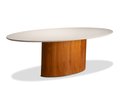 Ver imagem 1 de Mesa de Jantar Oval 6 Lugares 180cm X 100cm com Base Amadeirada e Vidro Off White