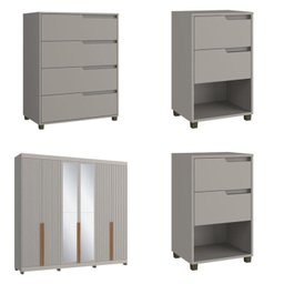 Quarto Casal Completo com Guarda-roupa Newton 6 Portas, 1 Cômoda e 2 Mesas de Cabeceira - 2