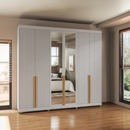 Quarto Casal Completo com Guarda-roupa Newton 6 Portas, 1 Cômoda e 2 Mesas de Cabeceira - 9