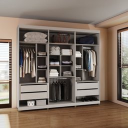 Quarto Casal Completo com Guarda-roupa Newton 6 Portas, 1 Cômoda e 2 Mesas de Cabeceira - 11