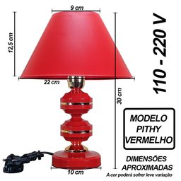 Abajur Moderno Decoração Quarto Sala Luminária Pithy Red Vermelho - 4