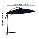 Ver imagem 3 de Ombrelone Lateral de Luxo Guarda Sol Cobertura 3 Metros em Aluminio Azul Importway Mais Bonito que M