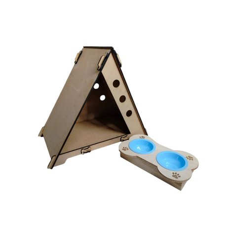 Sumai Chalé Casa Pet Desmontável em Mdf Cru com Comedouro e Bebedouro