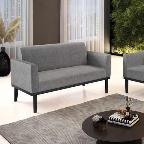 Poltrona Namoradeira Decorativa Isabella Pés Fixo em Madeira Preto Linho Cinza Mesclado G19 - Gran B