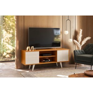 Rack Lisboa Ripado para Tv até 55 Polegadas - Cinamomo / Off White - Madetec