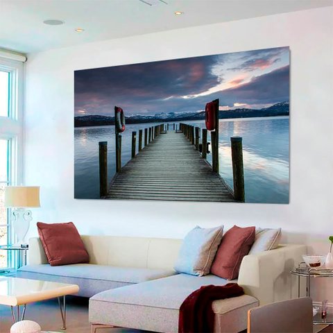 Quadro Decorativo Paisagem Lagoa, Tela em Canvas na Horizontal Ideal para Ambiente de Sala de Estar