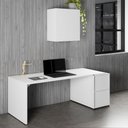 Ver imagem 1 de Mesa para Escritório com Balcão e Armário Aéreo Office 2 Portas MDP 170cm Branco F5 Office
