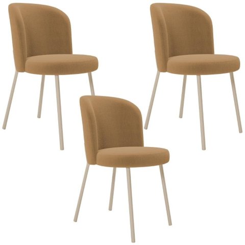 Kit 03 Cadeiras para Sala de Jantar Cozinha Estofada Gavi Arena L02 Bouclê Mostarda - Lyam Decor