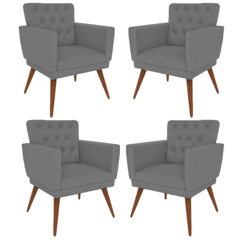 Kit 4 Poltronas Nina com Capitone - Cinza