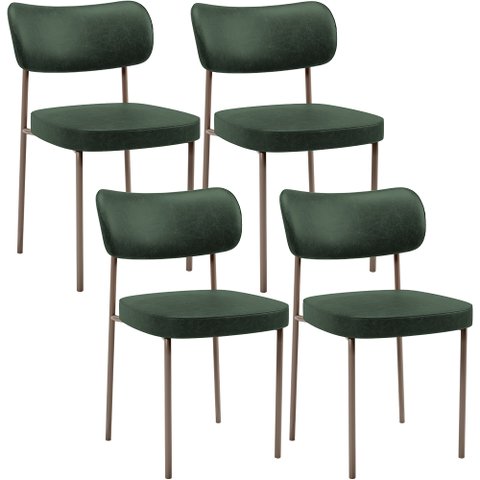 Kit 04 Cadeiras Decorativa Estofada para Sala de Jantar Melina Base Arena L02 Couríssimo Verde Musgo