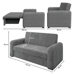 Sofá Cama Versátil 2 Lugares Veludo Selmer Cinza - 4