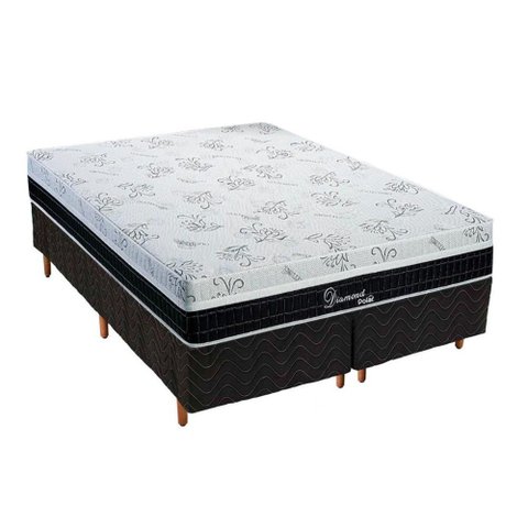 Cama Box Queen: Colchão Molas Polar Superlastic Diamond + Base CRC Rústico Black(158x198)