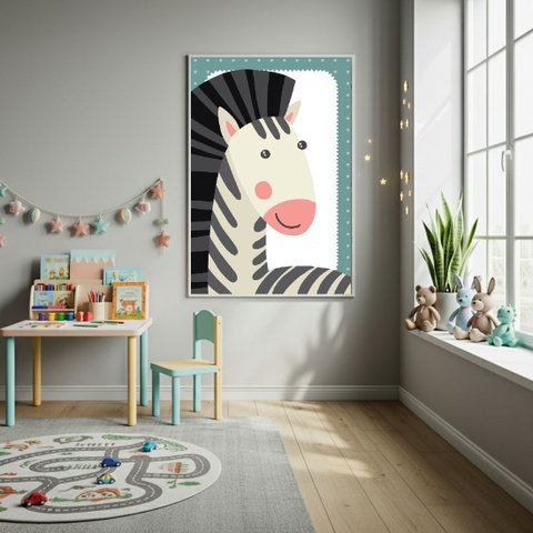 Quadro Decorativo Zebra Infantil 70x50cm Mold Branca
