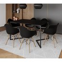 Ver imagem 1 de Mesa Jantar Industrial Preta Retangular 137X90Cm Base V Ferro Preto Com 6 Poltronas Pre Cor: Preto