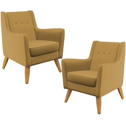 Kit 02 Poltronas Decorativas com Pés de Madeira Taroba D02 Veludo Mostarda B-260 - Lyam Decor