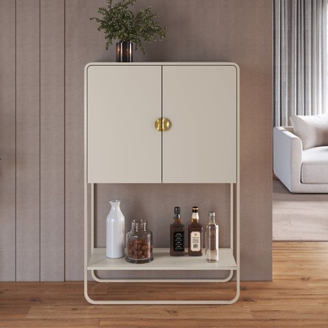 Balcão Bar 2 Portas 90cm Orgânico Pé Metal Luna BP Offwhite