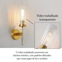 Ver imagem 2 de 2 Arandela Dourada Vidro Transparente Cristal E27 Sala Quarto Lup56