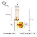 Ver imagem 7 de 2 Arandela Dourada Vidro Transparente Cristal E27 Sala Quarto Lup56