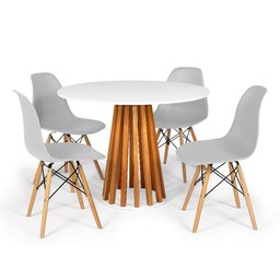 Conjunto Mesa de Jantar Talia Amadeirada Branca 100cm com 4 Cadeiras Eames Eiffel - 1