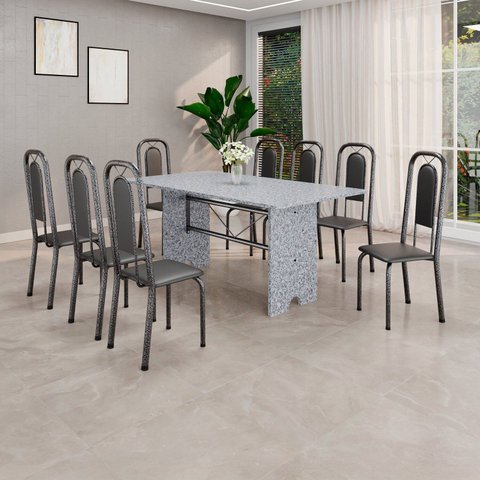 Conjunto Sala de Jantar 8 Cadeiras Lara Prata/Preto