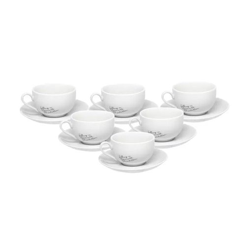 Jogo 12 Peças Xícara e Pires Chá Porcelana Branca Manhattan - Hauskraft