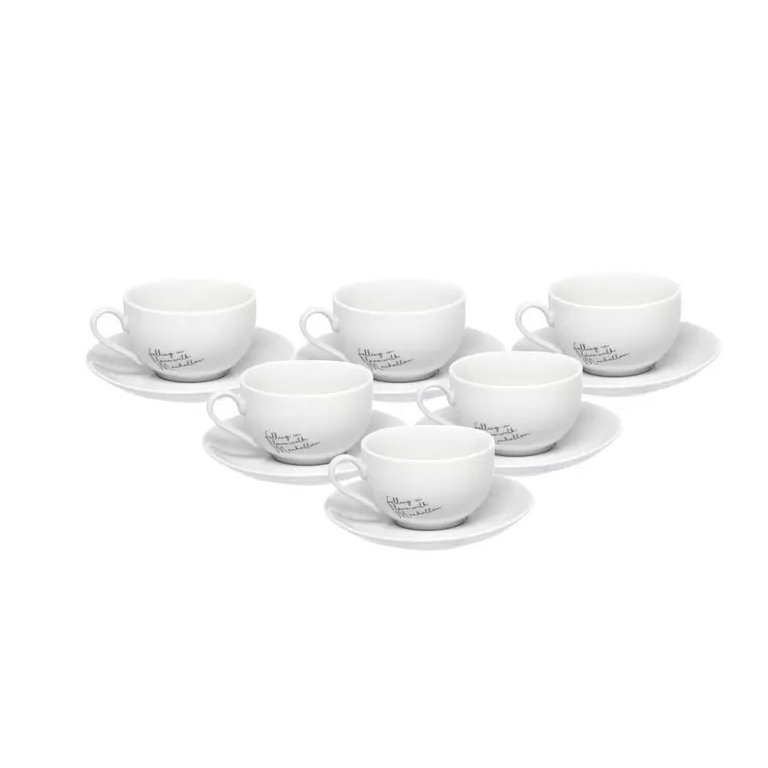 Jogo 12 Peças Xícara e Pires Chá Porcelana Branca Manhattan - Hauskraft