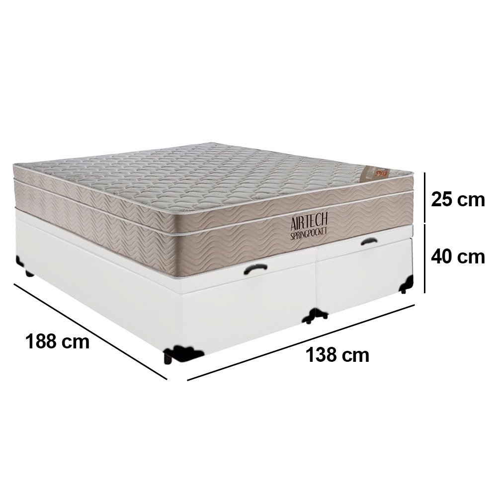 Cama Box Baú Casal Sintético Bipartido + Colchão Ortobom Airtech Molas Ensacadas 65x138x188 - 3