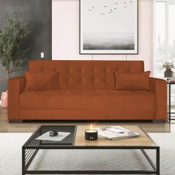 Sofá Cama 3 Lugares Jobim Suede - Doce Sonho Móveis SOFÁ CAMA SOFÁ 3 LUGARES Terracota - 1
