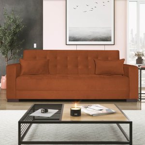 Sofá Cama 3 Lugares Jobim Suede - Doce Sonho Móveis SOFÁ CAMA SOFÁ 3 LUGARES Terracota