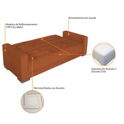 Sofá Cama 3 Lugares Jobim Suede - Doce Sonho Móveis SOFÁ CAMA SOFÁ 3 LUGARES Terracota - 4