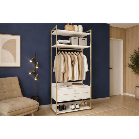 Guarda Roupa Modulado Solteiro 2 Gavetas LI047 Of White Kappesberg