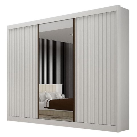 Guarda Roupa Casal 3 Portas São Paulo Gold Branco Ripado com Espelho - Leifer