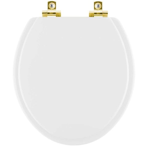 Assento Sanitário com Amortecedor Colonial Branco para Vaso Hervy com Ferragem Dourada