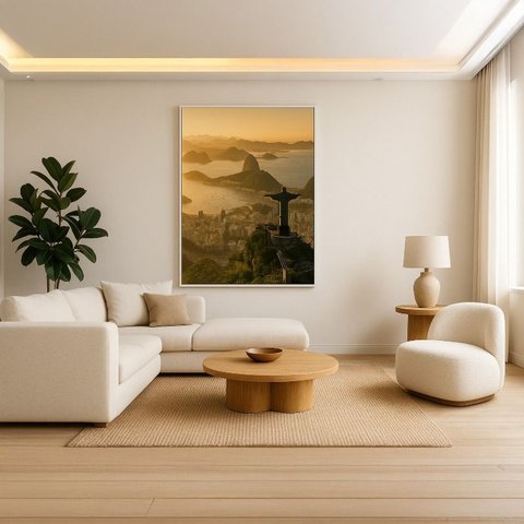 Quadro Canvas por do Sol Rio de Janeiro 60x40cm Mold Preta