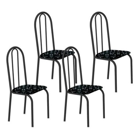 Kit 4 Cadeiras Ubatuba Corino Preto Lirio Tubo Preto Fosco