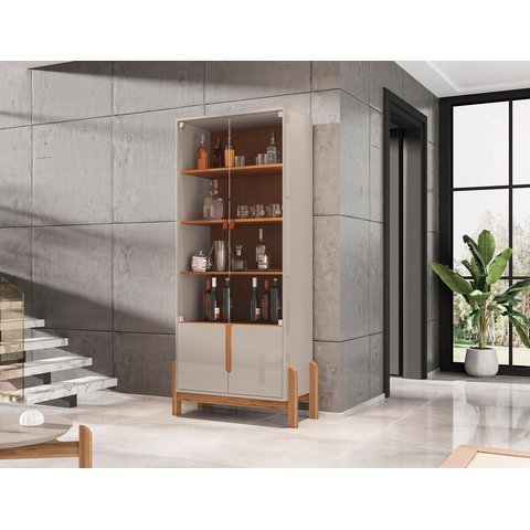 Cristaleira Lizz 4 Portas 3 Prateleiras - 4 Cores:off White/cedro