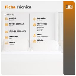 Colchão Solteiro Anjos Espuma D20 Querubin 78x188x12 Dupla Face Liso - 3