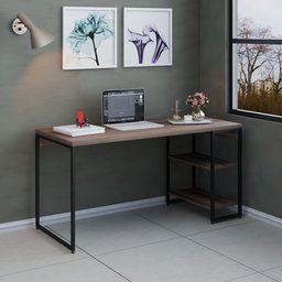 Mesa C-estante Baixa 150x64x75cm C-02 Prateleiras Nogal - Est.preta Nogal - Est.preta - 6