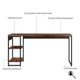 Mesa C-estante Baixa 150x64x75cm C-02 Prateleiras Nogal - Est.preta Nogal - Est.preta - 3